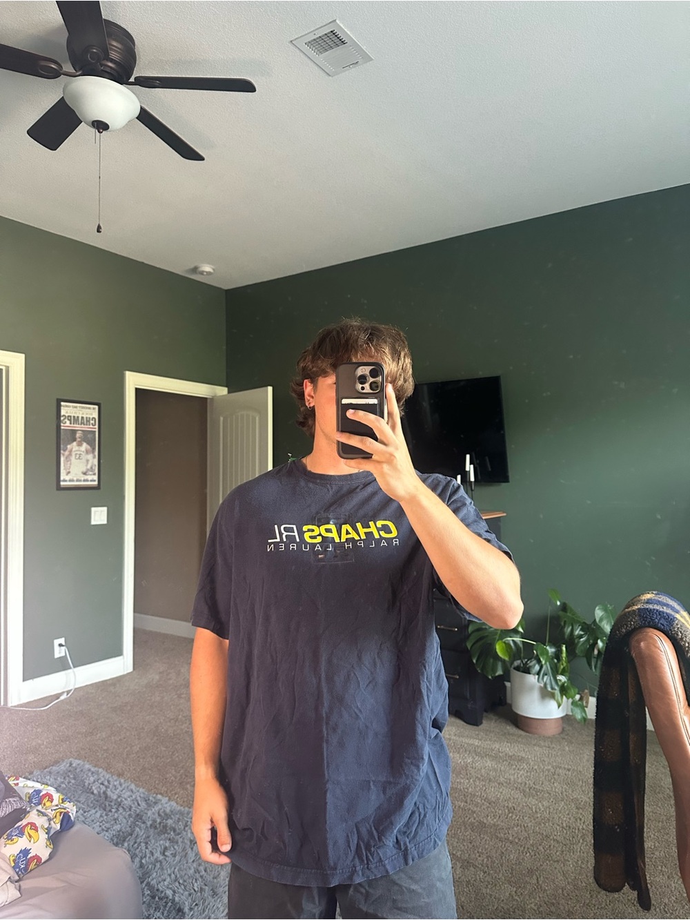 Ralph Lauren Navy Graphic Logo Tee with Yellow Accent
